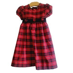 Plaid size 5 long dress with velvet trim